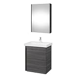 planetmoebel waschtischunterschrank mit spiegelschrank 50cm badmoebel set fuer badezimmer wc anthrazit