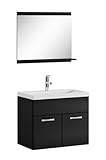 badezimmer badmoebel set montreal 02 60cm waschbecken hochglanz schwarz fronten unterschrank waschtisch spiegel moebel