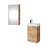planetmoebel waschtischunterschrank mit spiegelschrank badmoebel set 40cm fuer badezimmer gaeste wc gold eiche