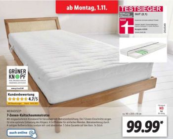 Lidl Testsieger Kaltschaummatratze mit 7 Zonen im November 2025/2026 im Angebot