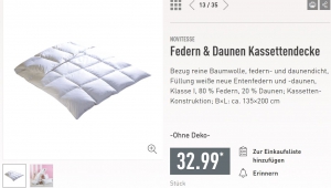daunen federn kassetten decke im aldi