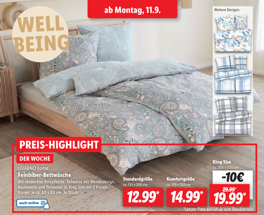 Lidl Feinbiber-Bettwäsche ab 11.9.2026