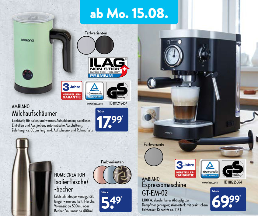 ALDI Nord Ambiano Espressomaschine ab 15. August 2022