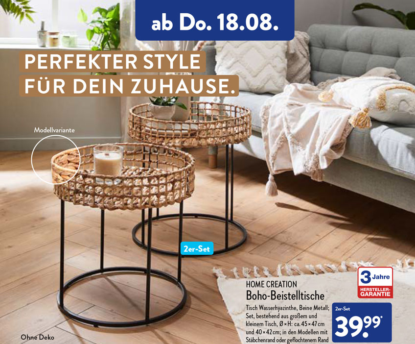 ALDI Nord BohoBeistelltisch von HOME CREATION ab 17.07.2023
