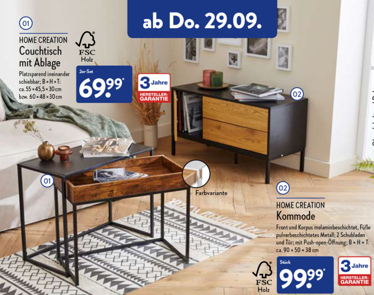 ALDI Nord Beistelltisch / Couchtisch ab 28. September 2023