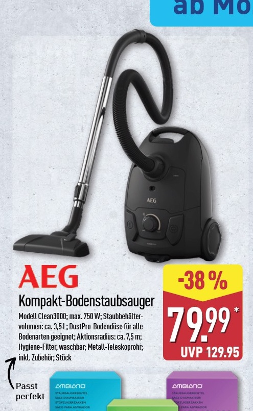 AEG Kompakt-Bodenstaubsauger ab 28.09.2026 für 79,99 € bei ALDI
