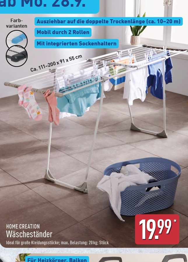 HOME CREATION Wäscheständer ab 28.09.2026 für 19,99 € bei ALDI