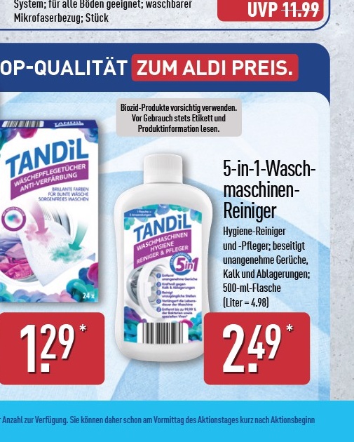 TANDIL 5-in-1-Waschmaschinen-Reiniger ab 28.09.2026 für 2,49 € bei ALDI