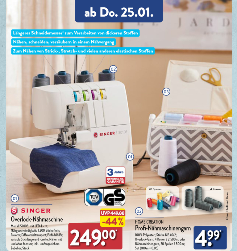 ALDI Freiarm und Overlock Nähmaschine von Singer ab 25.01.2024