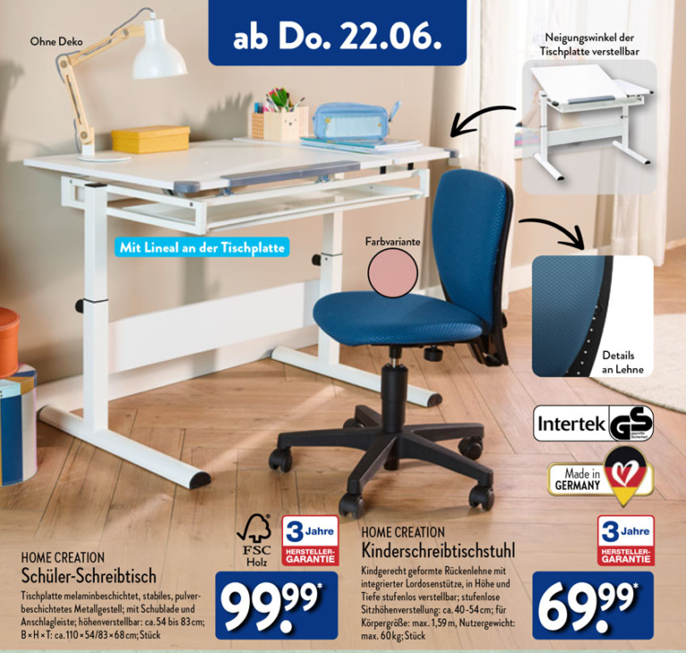 ALDI Nord höhenverstellbarer SchülerSchreibtisch ab 22.06.2023