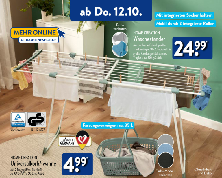ALDI Wäscheständer & Wäschetrockner ab 12. Oktober 2023