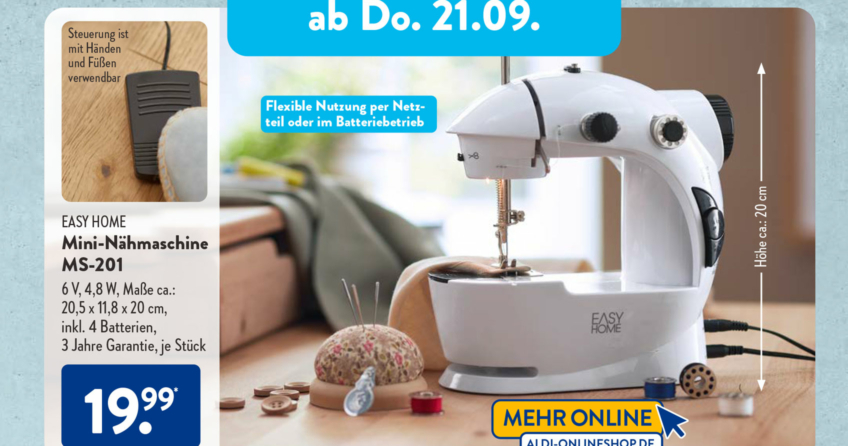ALDI Süd Mini-Nähmaschine im September 2023