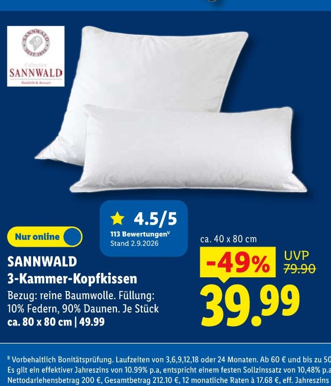 SANNWALD 3-Kammer-Kopfkissen Angebot ab Montag, dem 21. September 2026