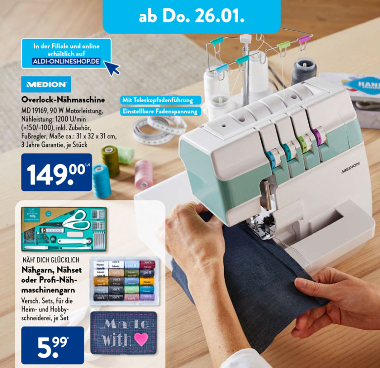 ALDI Freiarm und Overlock Nähmaschine von Singer ab 25.01.2024